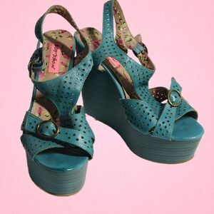 Betsey Johnson Teal Wedge Sandals